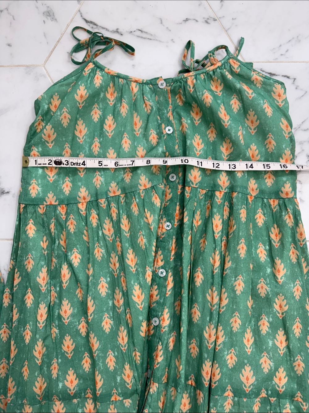 Marea Siesta Tie Dress Green with Peach Floral Print - Picture 5 of 5